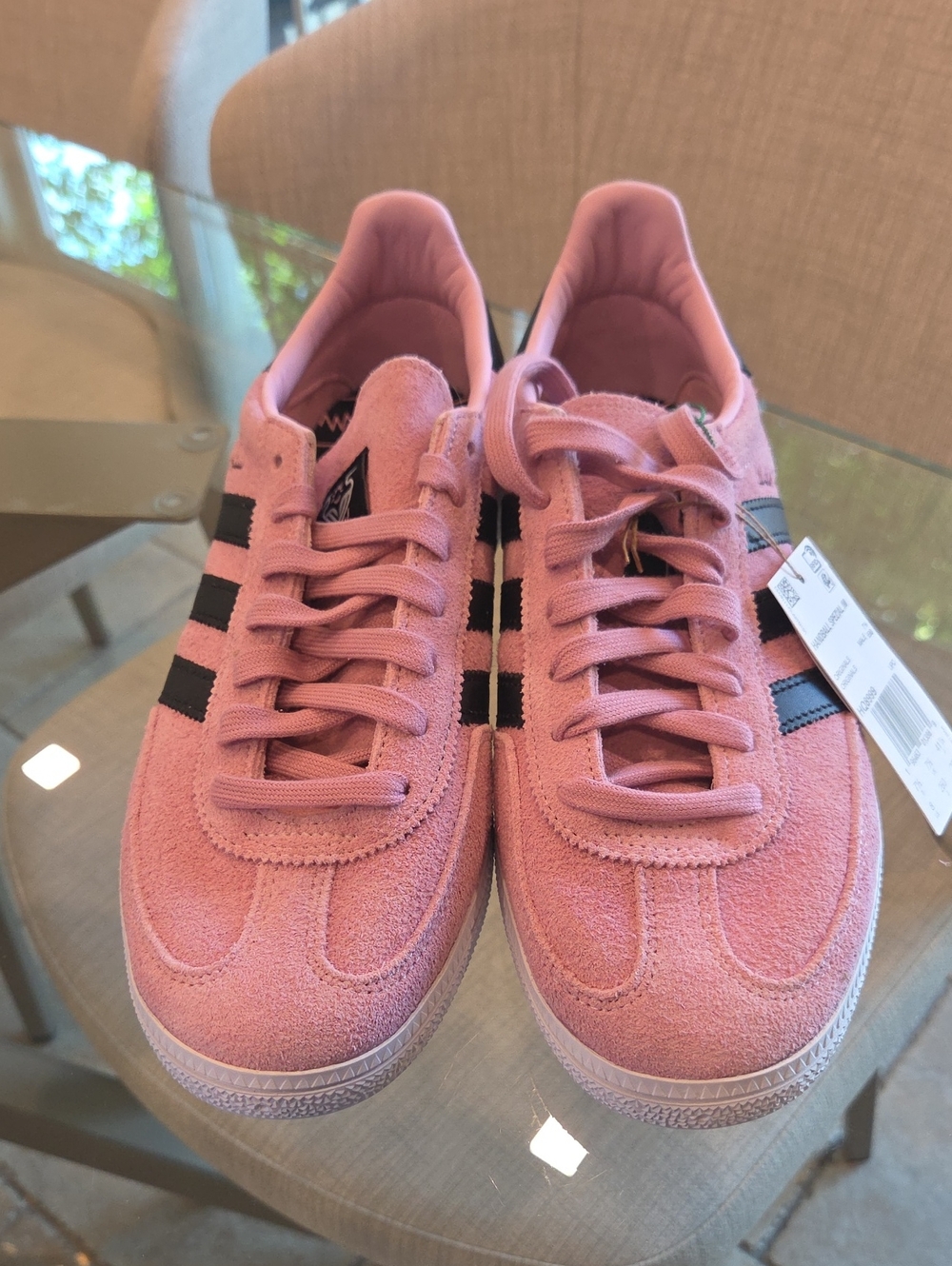 Adidas Handball Special IMCF Women's Pink Suede Sneakers with Black Stripes